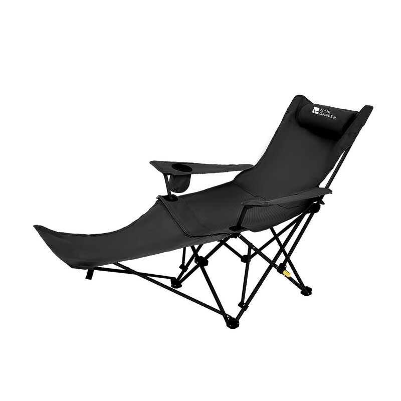 Mobi Garden, Comfort Reclining Folding Chair for Outdoor and Home Use, Black, Multi-Angle Adjustable, Wide 56cm Seat, High-Duty Load Capacity, Durable and Tear-Resistant