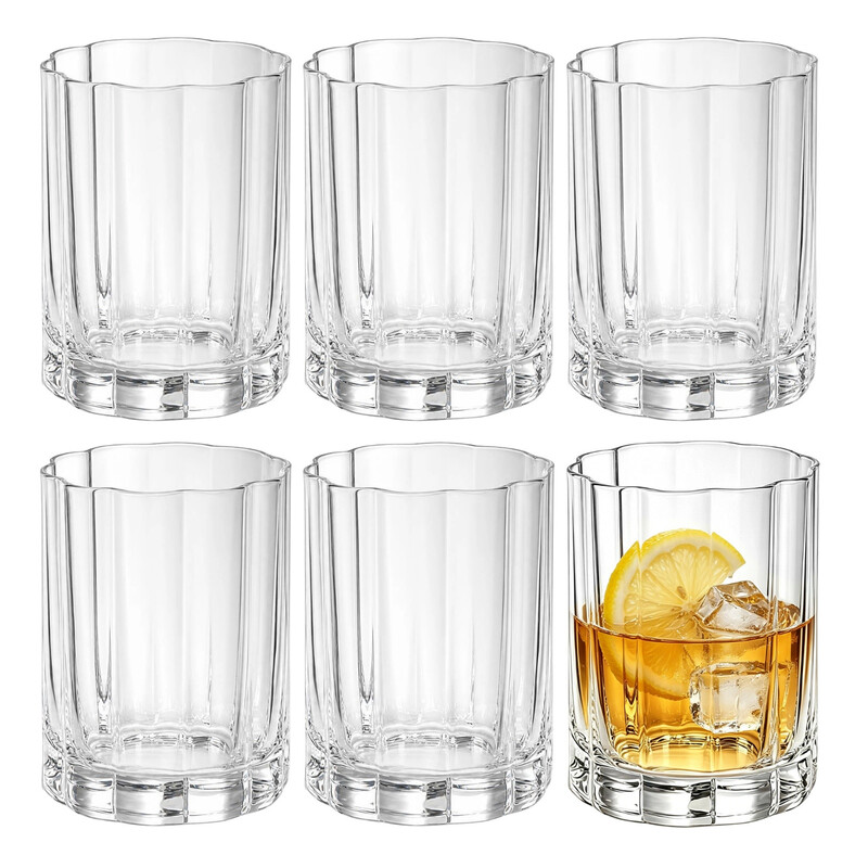 Petal rechte korte beker, kristalhelder glas, ideaal voor whiskey, thee, matcha en frisdrank