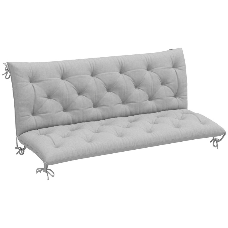 Outsunny 3 Seater Bench Cushion, Garden Chair Cushion with Back and Ties for Indoor and Outdoor Use, 98 x 150 cm, Light Grey