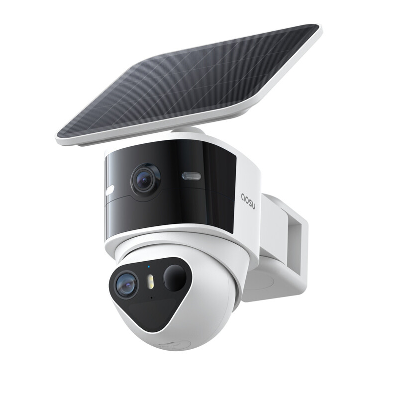 AOSU Solar Security Camera: T2 Pro 3K Outdoor 5MP Dual Lens, 360° PTZ, Auto Tracking, Full Color Night Vision, AI Detection