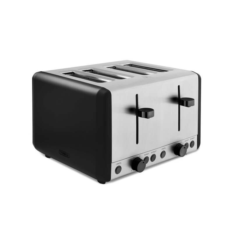 Sera 4 Slice Toaster, 1800W, Wide Slots, Black - T20086BLK