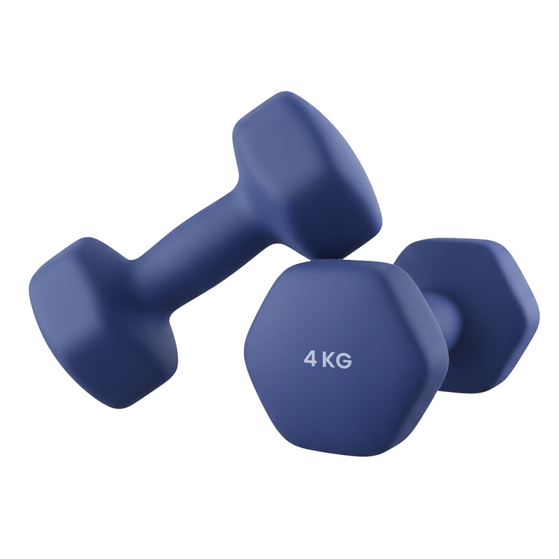 JOYFURNOSpaar hexagonale halters van 4 kg – blauwe met neopreen beklede handgewichten voor thuisfitness en krachttraining