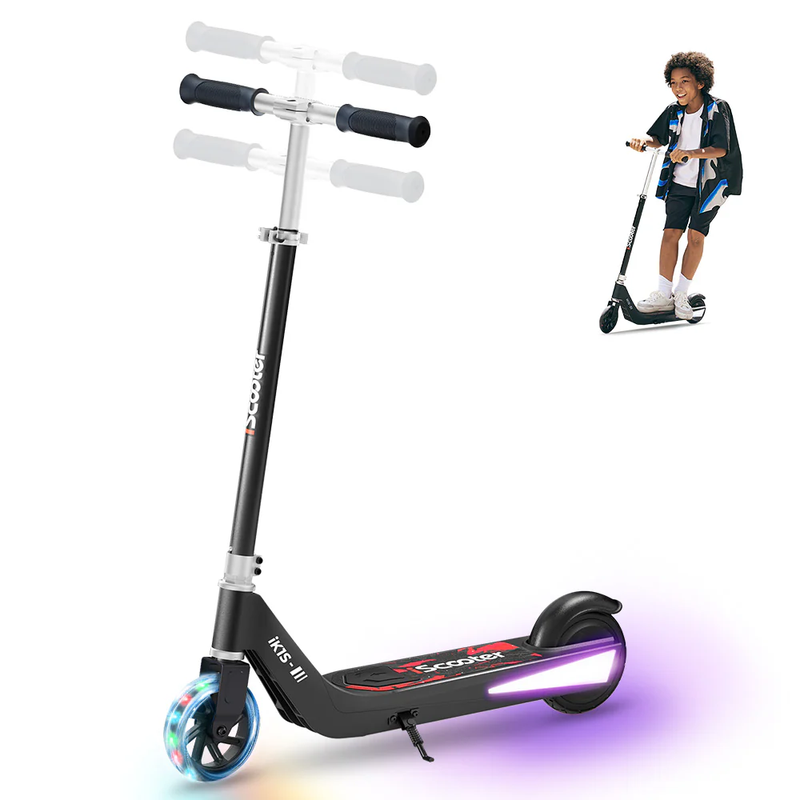 iK1S Kids Electric Scooter with Colorful Flashing Wheels blackblack