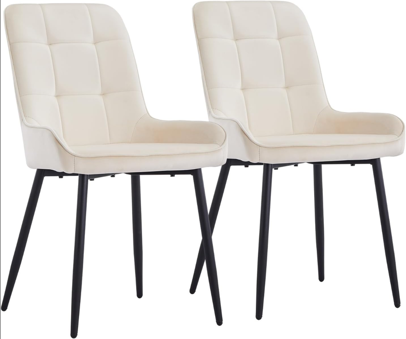 CLIPOP Cream Dining Chairs Set of 2 Velvet Upholstered Kitchen Chairs with Soft Backrest and Metal Legs, Lounge Leisure Reception Chairs for Dining room Living room or Office 0199 cream velvet 48.5*45.5*83 cm