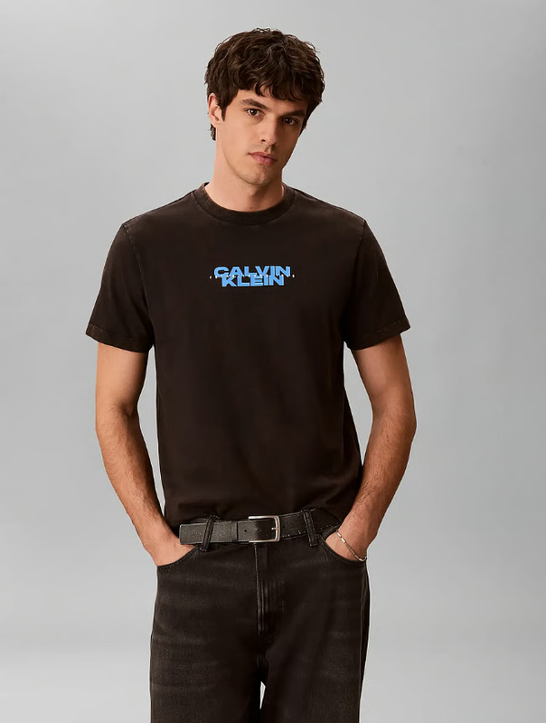 Calvin Klein Jeans Men SS 20s Washed Spine Graphic Tee - Black