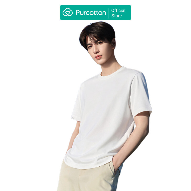 Purcotton Herren Antibakterielles Rundhals T-Shirt - Antibakteriell & Hautfreundlich - Vielseitig & Basic - Täglicher Arbeitsweg - Weiß - 180/100 A