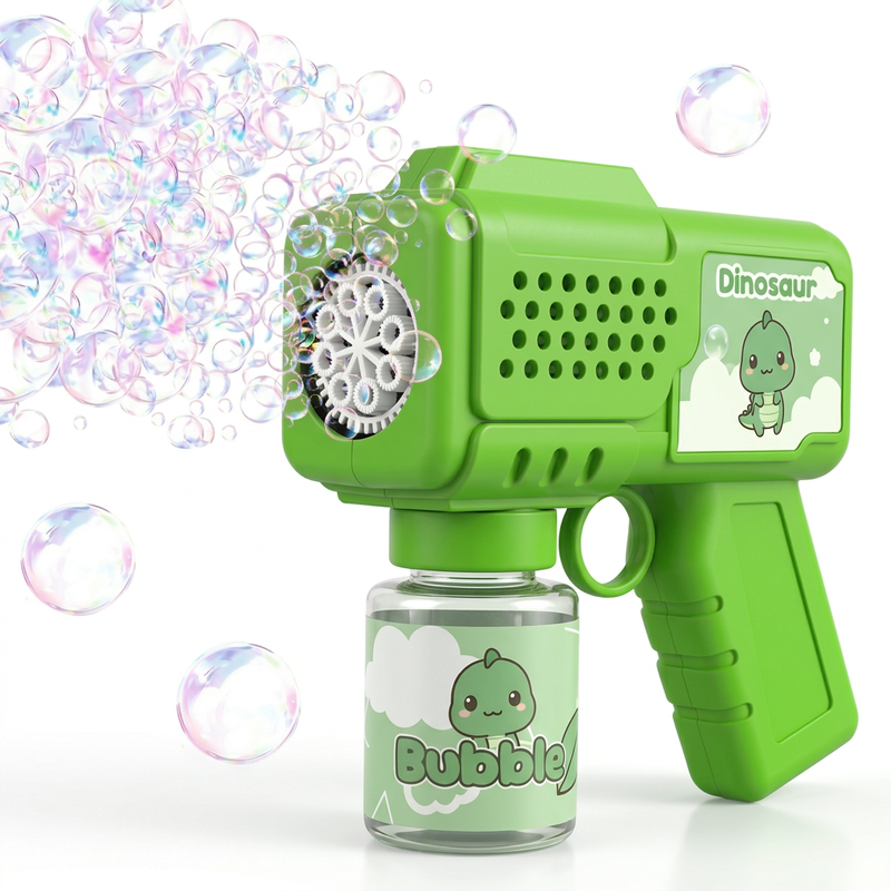 Tokky Dinosaurier Seifenblasenpistole für 3-5-Jährige, 360° auslaufsicheres automatisches Seifenblasenmaschine Spielzeug, 8-Loch Anti-Verstopfung 1000+ Blasen pro Minute mit DIY-Aufklebern, interaktives Geburtstagsgeschenk für Sommer-Outdoor-Partys für Ju