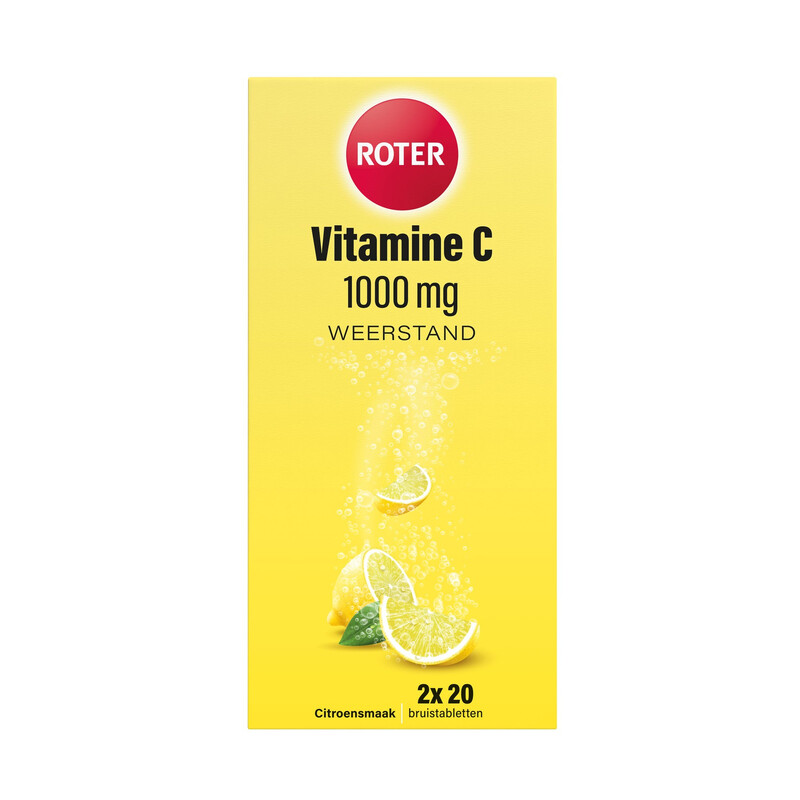 Roter Vitamine C Effervescente 1000 mg – soutient les défenses naturelles – comprimés effervescents au citron, 2 × 20 unités