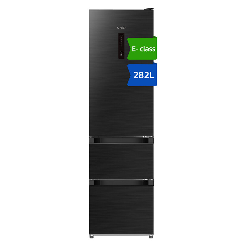 JKR282WGE 282L 54cm Wide Black Steel No Frost 3-Door Fridge Freezer with Freezer Draw