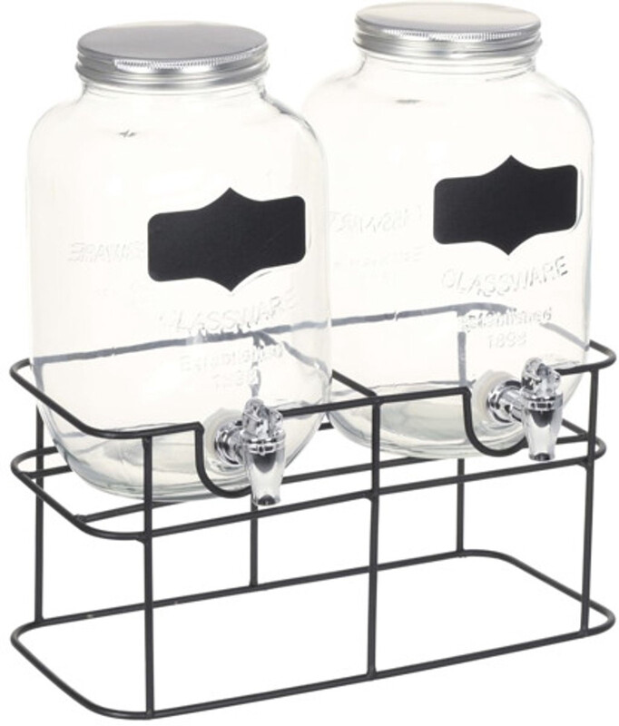 vidaXL Glazen drankdispenser set met standaard - 2 stuks, 4 L, Transparant