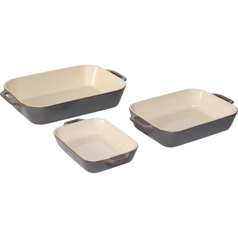 Staub Ceramique Ofenformenset, 3-tlg | Antik-Grau | rechteckig | Keramik