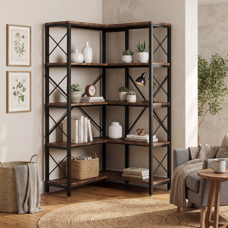 5-stufiger Eckbücherregal 81,99 x 81,99 x 166,98 cm 1 Stück Wohnzimmer/Büro/Haushalt