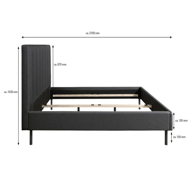 Gestofftes Bett Elbe Anthrazit 180x200 Dunkelgrau