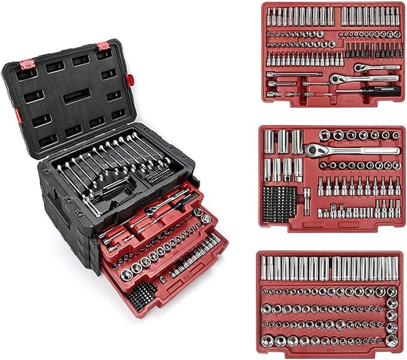 WORKPRO 450-teiliges Steckschlüsselsatz, 1/2", 1/4", 3/8" Mechaniker-Werkzeugset