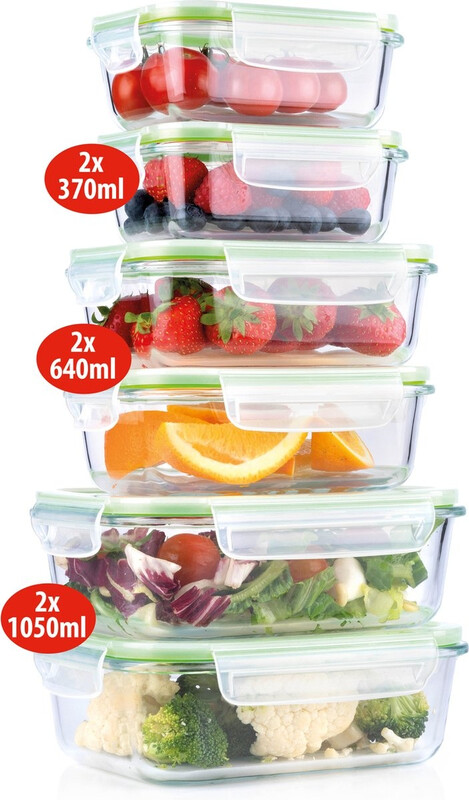 Alpina glazen voedselopslagcontainer set - 12 stuks, 3 maten, groen