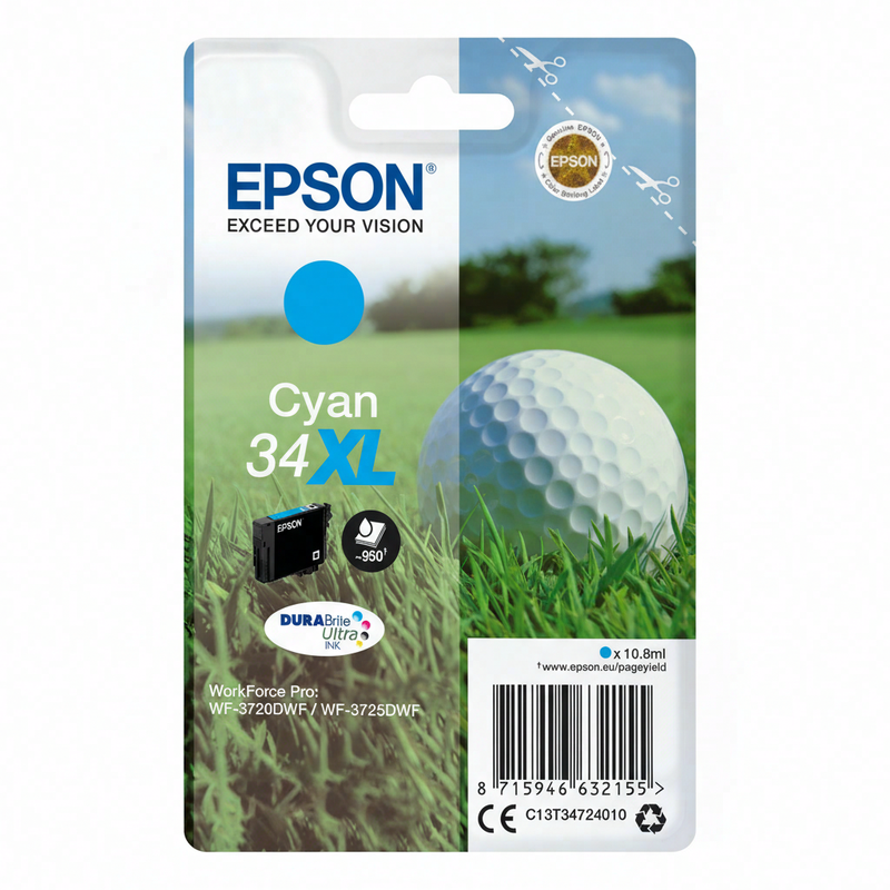 Epson Golfbal 34XL DURABrite Ultra cyaan enkelverpakking inkt