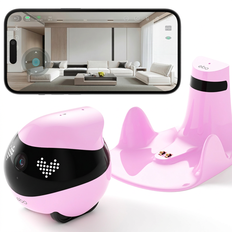 Enabot EBO Air 2 Begleitroboter (Robin Pink), 2K Super HD, Nachtzicht, 2-Weg Audio, Automatisch Opladen, Huisdiervideo & Echtzeit Verzorging
