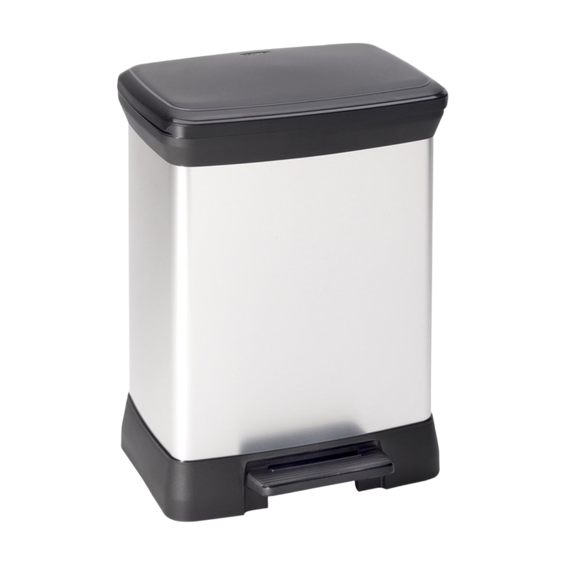 Curver Decobin Duo afvalbak met scheiding - 10 liter + 18 liter - Metallic - Premium opbergoplossing, Duurzaam kunststof, Moderne huisorganisatie