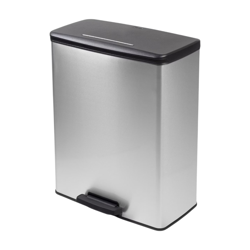 Curver Decobin afvalbak - 65 liter - rechthoekig - zilver metaallook - premium opbergoplossing, duurzaam kunststof, moderne huiselijke organisatie