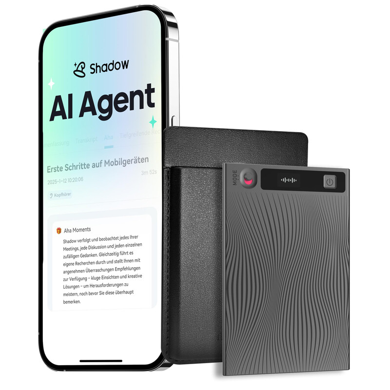 Mobvoi TicNote Standard KI-Sprachrekorder, 64 GB, 3-Mikrofon-Array, 20 h Aufnahme, WLAN & Bluetooth, KI-Transkription & Zusammenfassung, OLED-Display, Dunkelgrau