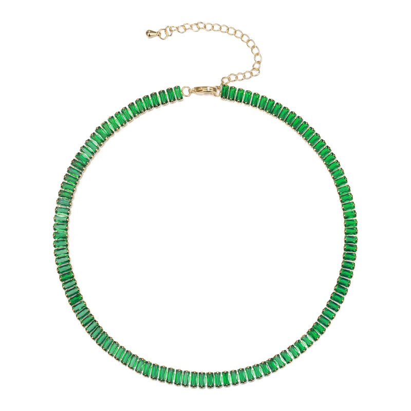 Ever Faith Green Cubic Zirconia Thick Tennis Choker Necklaces