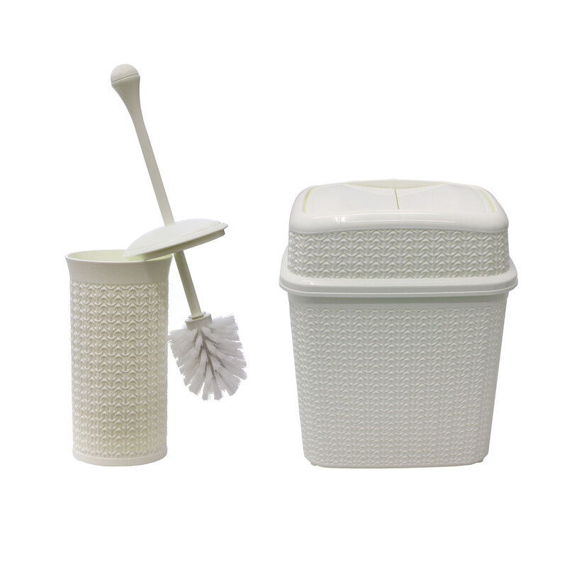 JVL Loop Toilet Brush & Rectangular Lidded Bathroom Bin Set, Grey