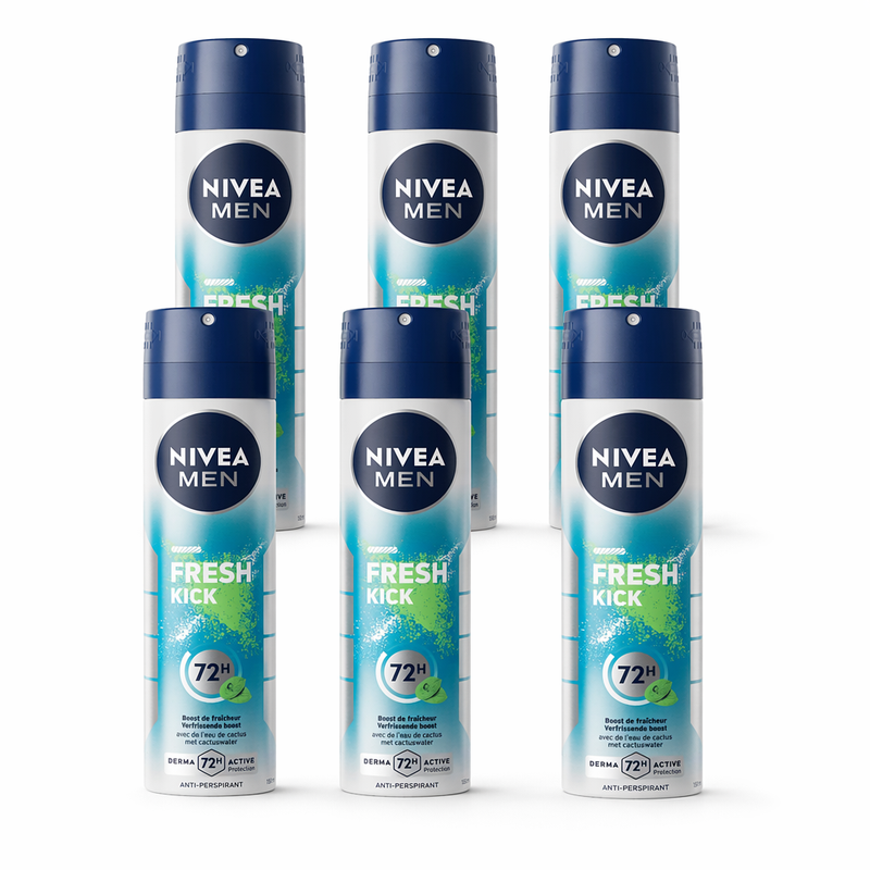 NIVEA MEN Fresh Kick Anti-transpirant Spray - 48 h Bescherming - Met Cactuswater - Alcoholvrij - 150 ml (6-Pack)