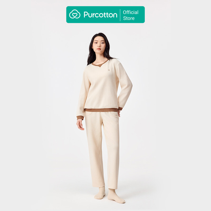 Women's Waffle Knit Loungewear Set,Sunlight Yellow,Top: UK 12 (M); Bottom: UK 12 (M)