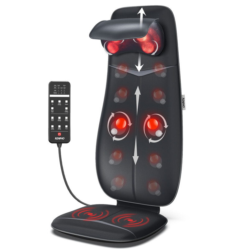 Neck & Back Massage Cushion, Shiatsu Kneading, Heat Therapy, Adjustable Neck Massager