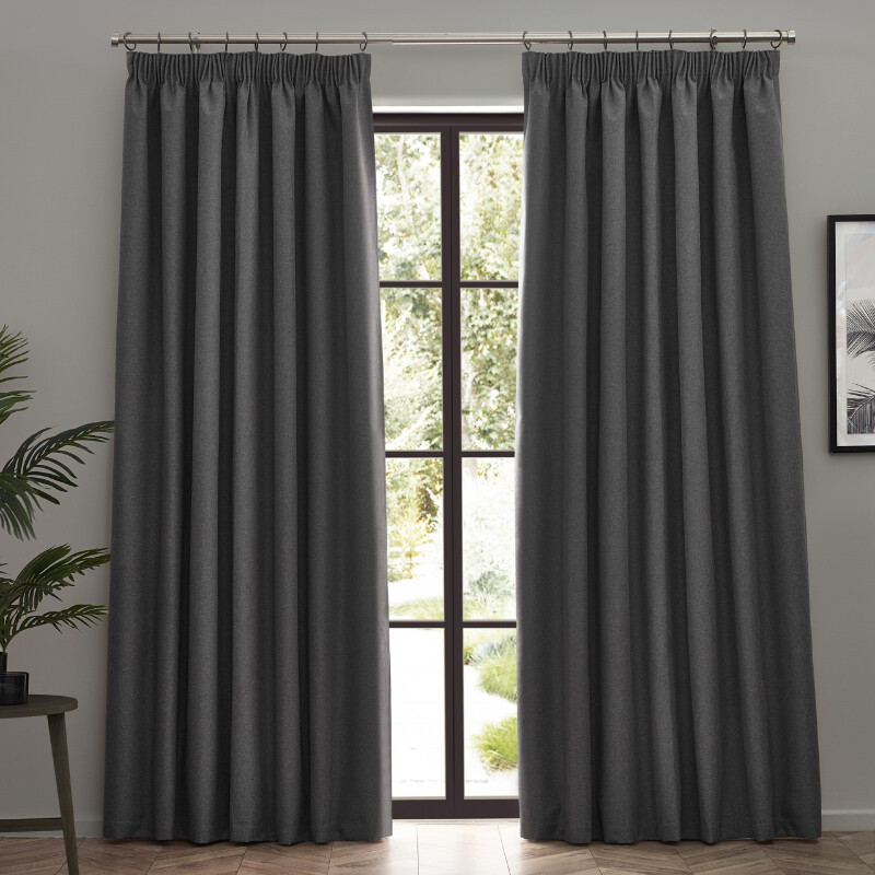 Pencil Pleat Curtains Dawn Blackout Charcoal W:168xL:229cm
