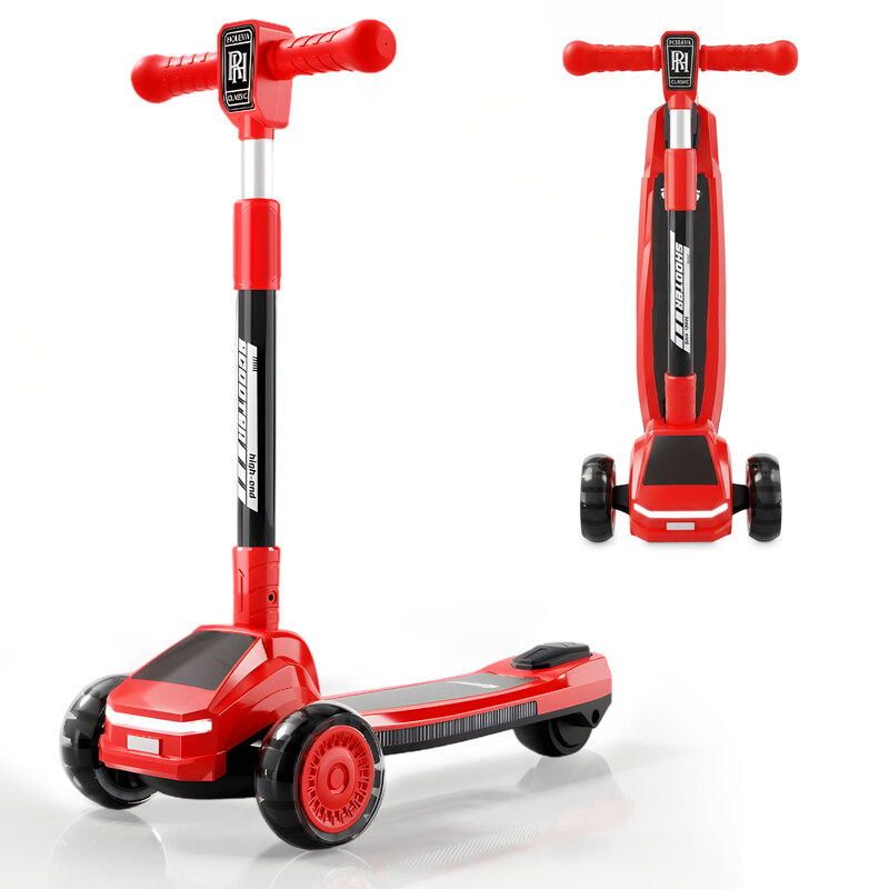 3 Wheel Kick Scooter with PU Light-Up Wheels, Height Adjustable Handlebar and Strong