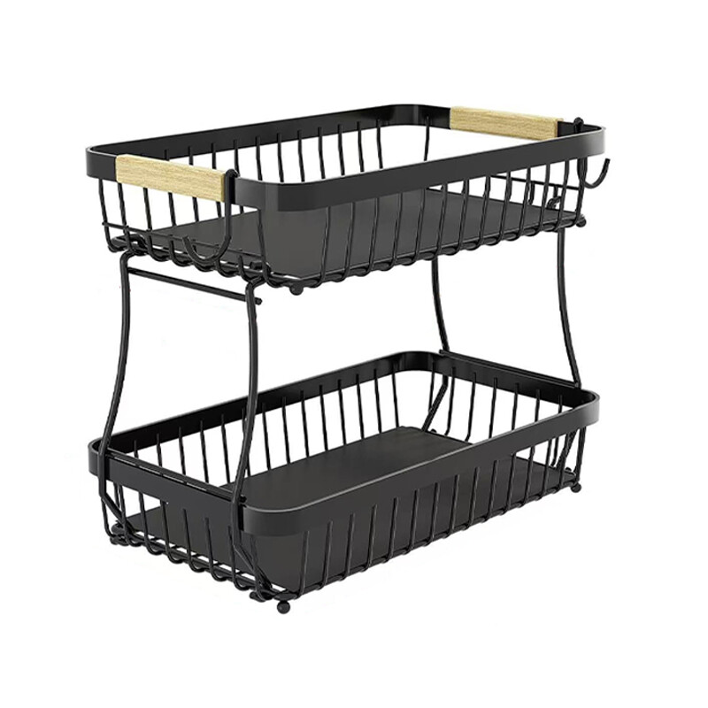 JORDAN&JUDY 2-Tier Storage Rack, Desktop Fruit Snack Storage Basket, Black