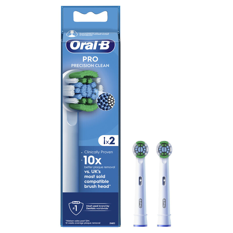 Oral-B White Pro Precision Clean Electric Toothbrush Heads, Angled Bristles, Pack Of 2 Toothbrush Heads,