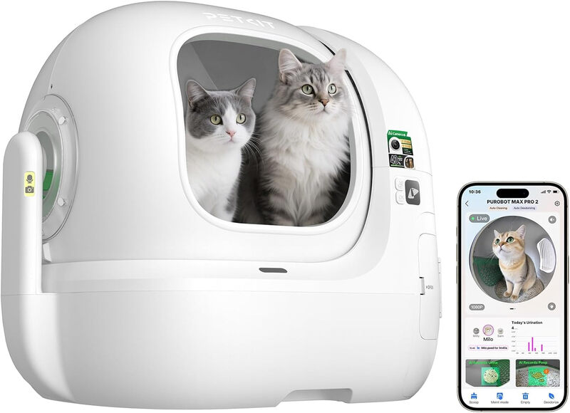 PETKIT Purobot Max Pro2 KI-Kamera-Katzenklo mit 210°-Weitwinkelobjektiv, Dual-Band (5G & 2,4 GHz) Konnektivität, Selbstreinigung für Mehrkatzenhaushalte, App-Steuerung & Geruchsfrei