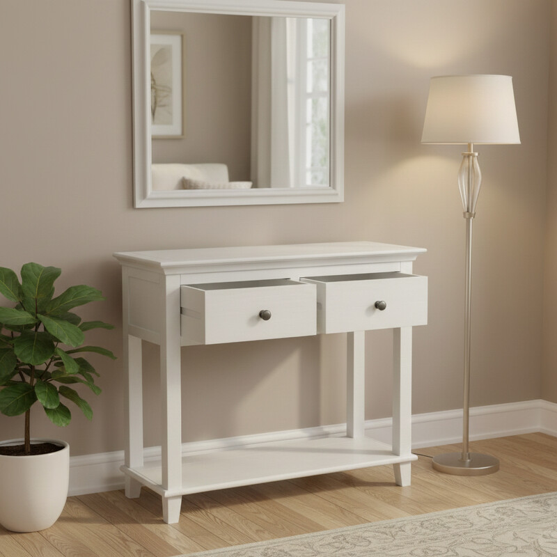 Console Table Provence 2 Drawers Rustic Pine White