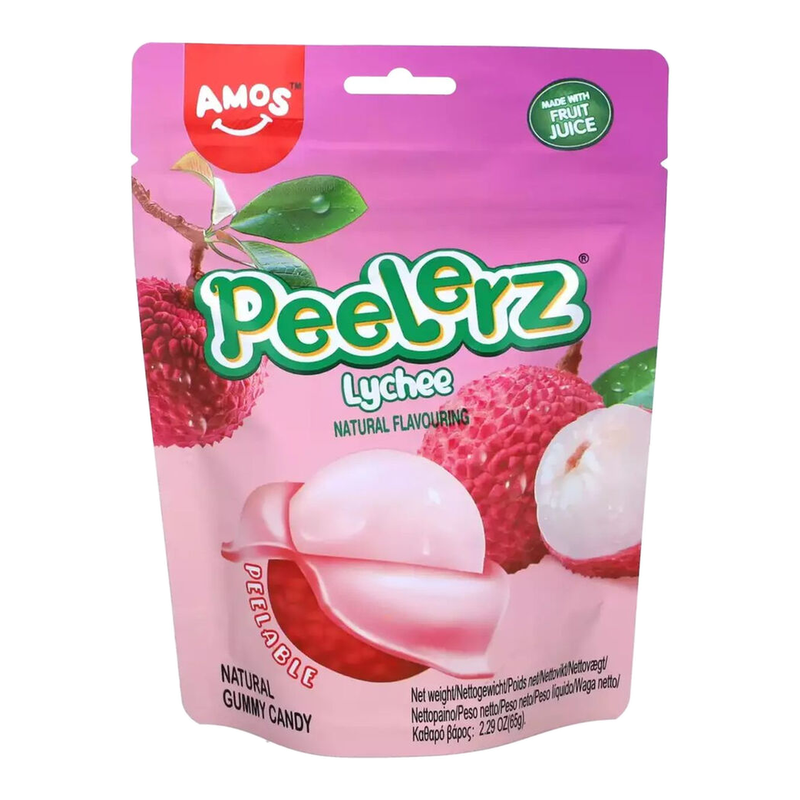 Amos Peelerz gummie-snoepjes - lychee 65 g