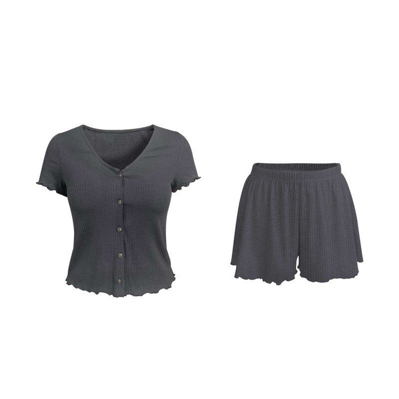 v-neck grey short sleeved top and shorts set M