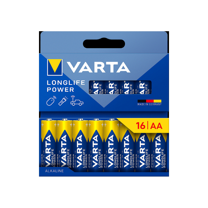 VARTA Piles AA lot de 12 Longlife Power Alcalines 1 5V emballage recyclé à 90% adaptées aux jouets sans fil lampes de poche Made in Germany