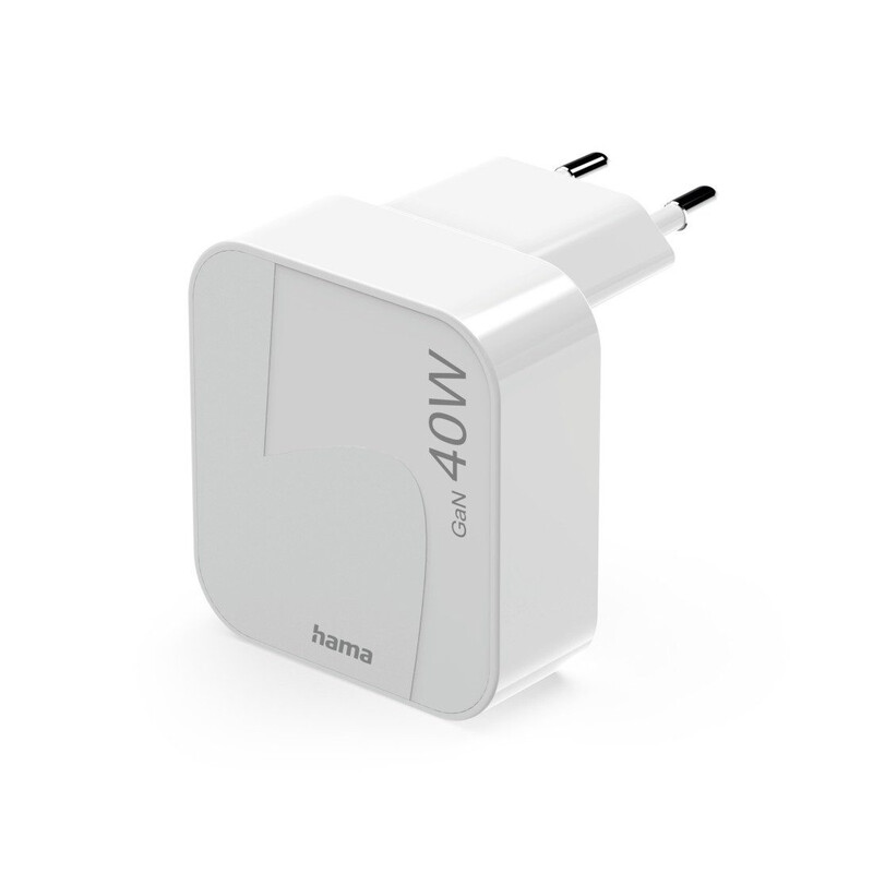 Hama 2-fach USB-C GaN Schnellladegerät 40W PD – faltbares Mini-Netzteil für Smartphones in Weiß