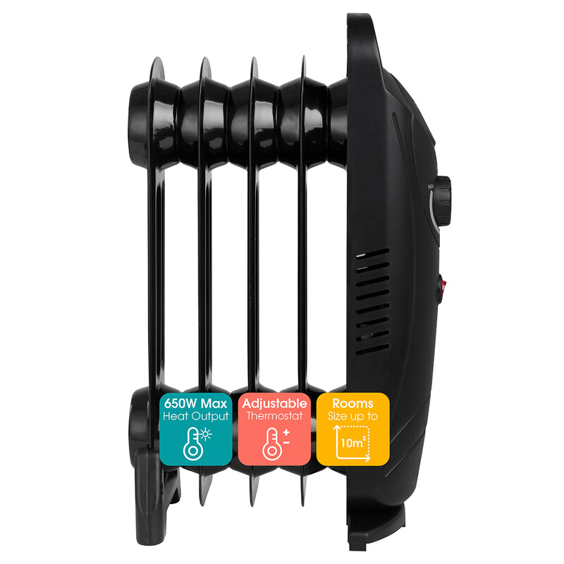 5‑Fin Oil‑Filled Radiator 650W - Black， AOFR5001B