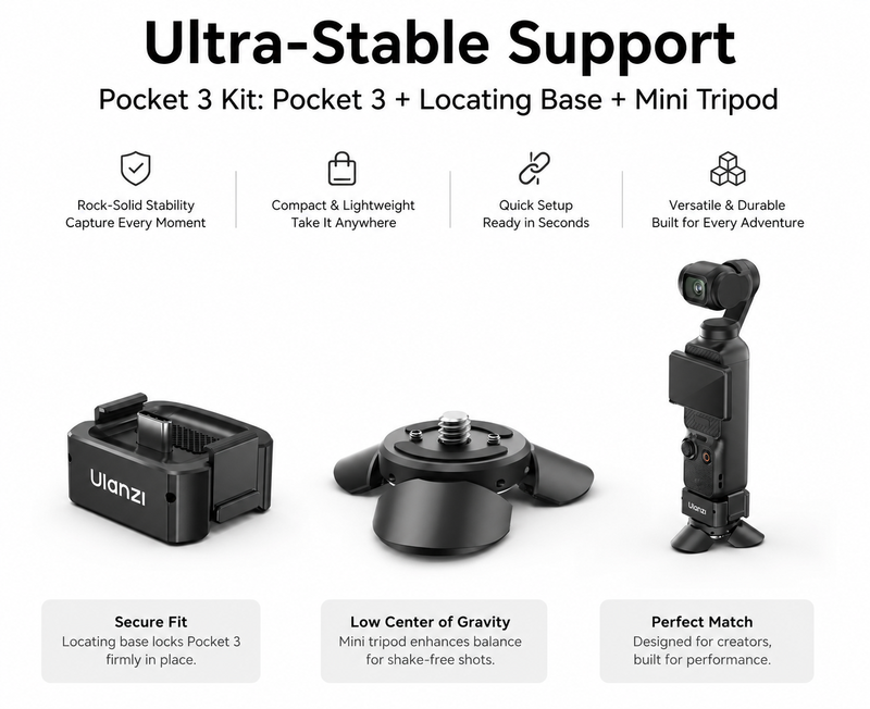 【Terug-naar-school】DJI Pocket 3 ultrastabiele ondersteuningsset, bundel met handheld gimbalcamera, positioneringsbasis en ministatief