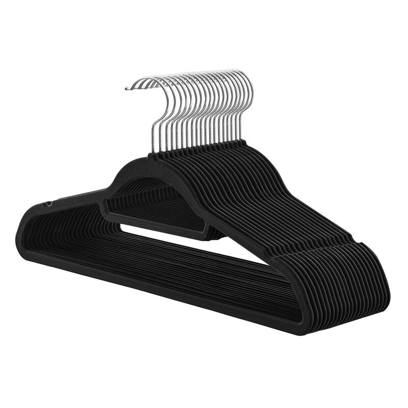 Ochama 20 anti-slip velvet hangers with tie rod 360° swivel hook space-saving 43.5 cm black