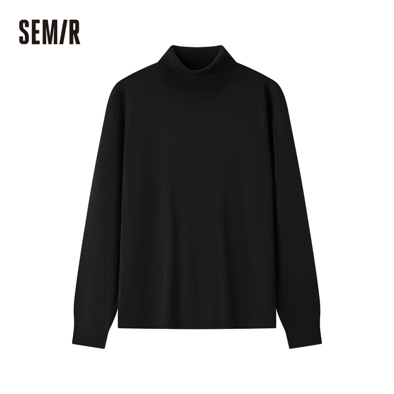 SEMIR Heren Gebreide Trui Hoge Hals Warmtebehoudend Slank Passend Universele Basis Klassiek Zwart M