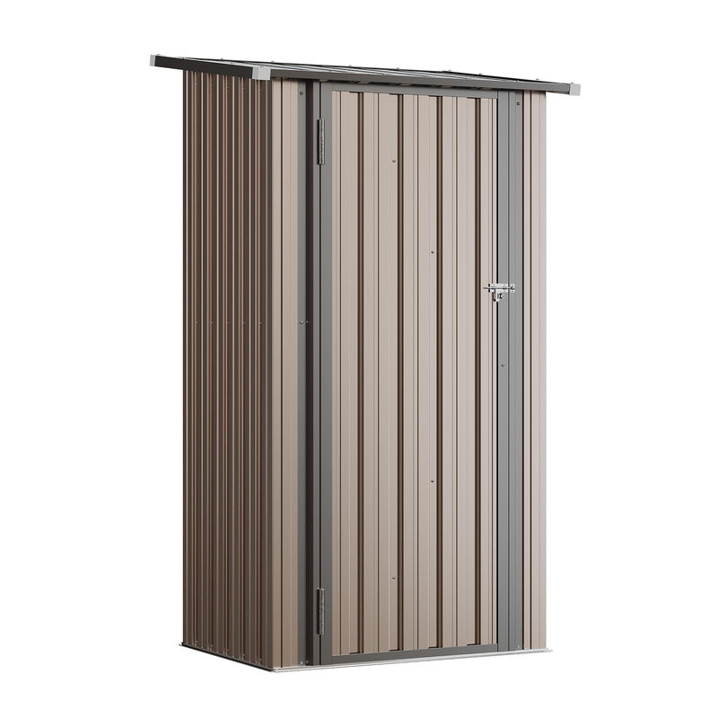 AOXUN Metallschuppen mit abschließbaren Türen, 90 x 50 cm, Metallschuppen für den Außenbereich, Stahl-Werkzeugschuppen für Terrasse, Garten, Hinterhof und Rasen, Braun