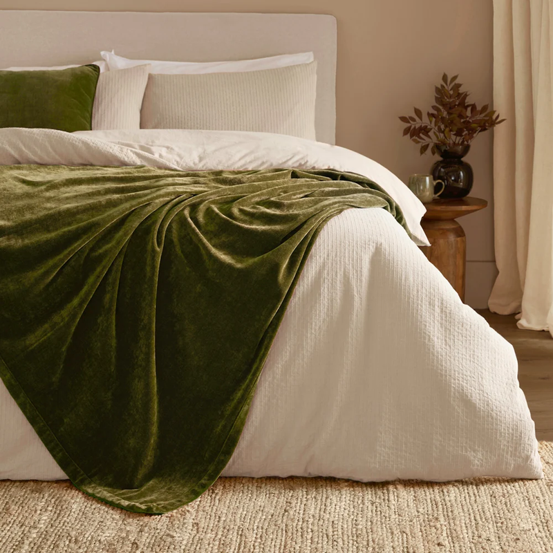 Yard Heavy Chenille Throw (Olive, 130 x 180 cm) | Soft chenille throw with a luxurious velvet feel for sofas and beds - Image 5
