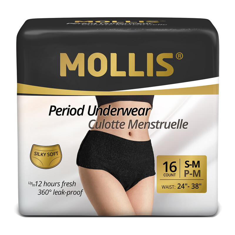 Mollis Disposable Period Underwear For Women, Postpartum Panties, Maternity Knickers Heavy Flow Leak Proof, Black (Small/Medium, Count, 16)