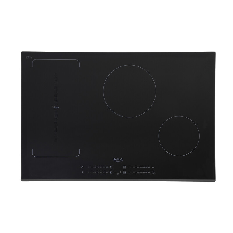 IHL773 BLK Induction Hob – 77cm Black Glass, 4 Cooking Zones with Flexible Bridge, To