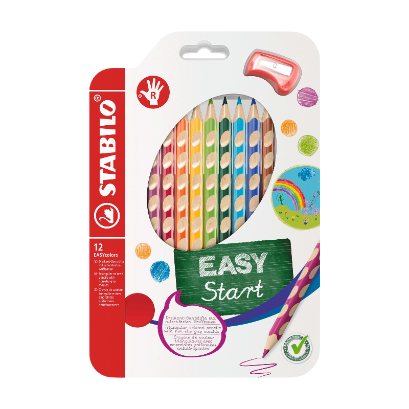 STABILO EASYcolors - Ergonomische kleurpotlood - Rechtshandig - Set van 12 - Assorti kleuren met puntenslijper