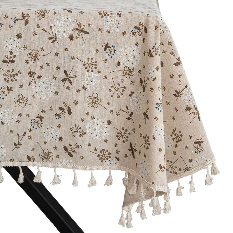 Rectangular Tablecloth with Tassels, Washable Tablecloths, Decorative Table Linen for