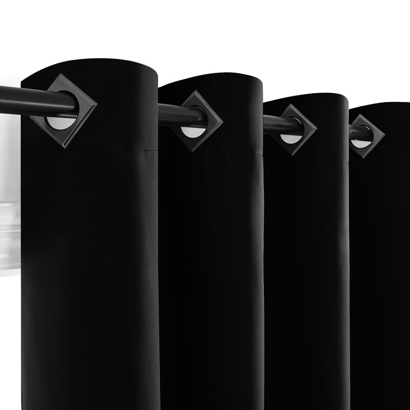 Blackout Plain Fabric 8 Black Square Grommet No Tie Curtain， 2Pcs W132xL160 Black